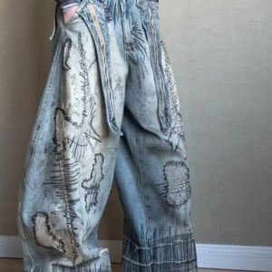 Needle Embroidered Roomy Leg Jeans