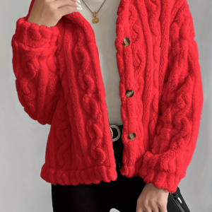 Classic Fleece Cable Knit Soft Plush Warm Coat