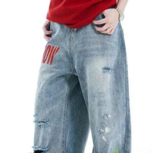 Faded Embroidered Loose Jeans