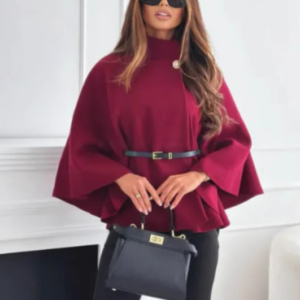 Plain Waist Tie Elegant Chic Wool Cape Coat