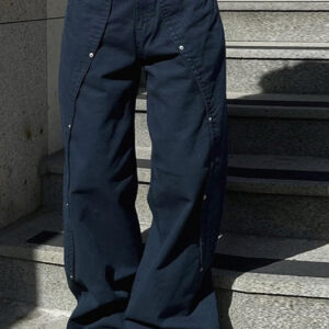 Studded Split Low Waist Roomy Leg Cargo Pant