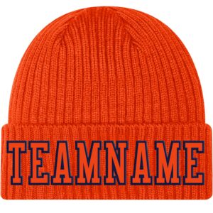 Custom Orange Orange-Navy Stitched Cuffed Knit Hat