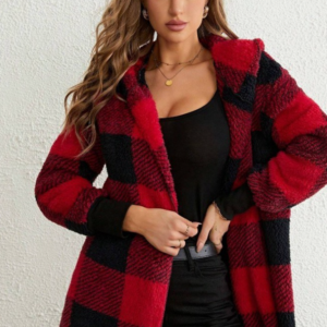 Relaxed Plaid Color Block Knit Cardigan Chic Coat