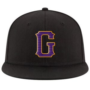 Custom Black Purple-Gold Stitched Adjustable Snapback Hat
