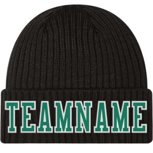 Custom Black Kelly Green-White Stitched Cuffed Knit Hat