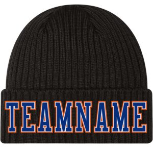 Custom Black Royal-Orange Stitched Cuffed Knit Hat
