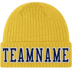 Custom Gold Navy-White Stitched Cuffed Knit Hat
