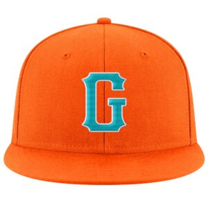 Custom Orange Aqua-White Stitched Adjustable Snapback Hat